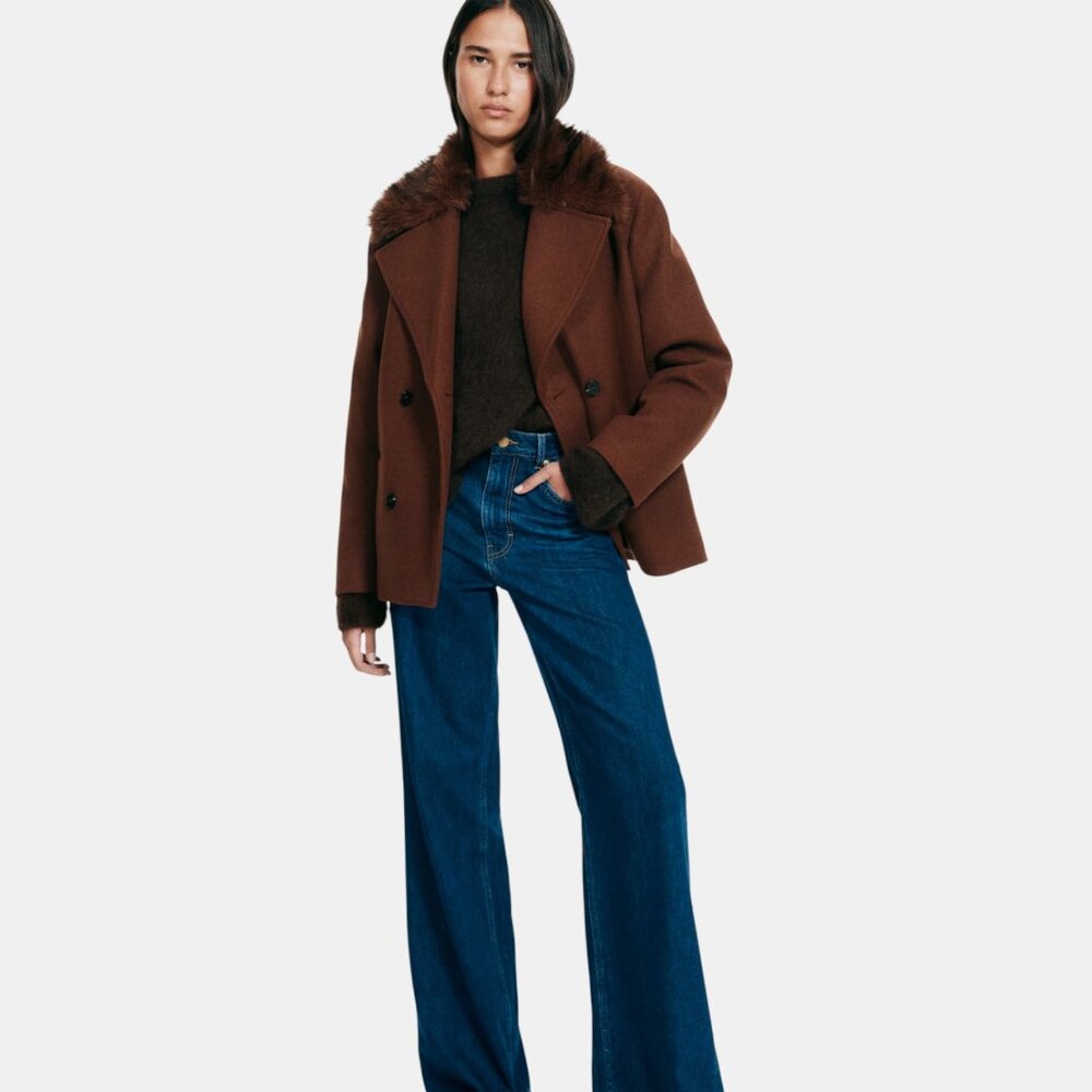 H&M DIVIDED PEA COAT WITH FLUFFY COLLAR NWT SIZE L